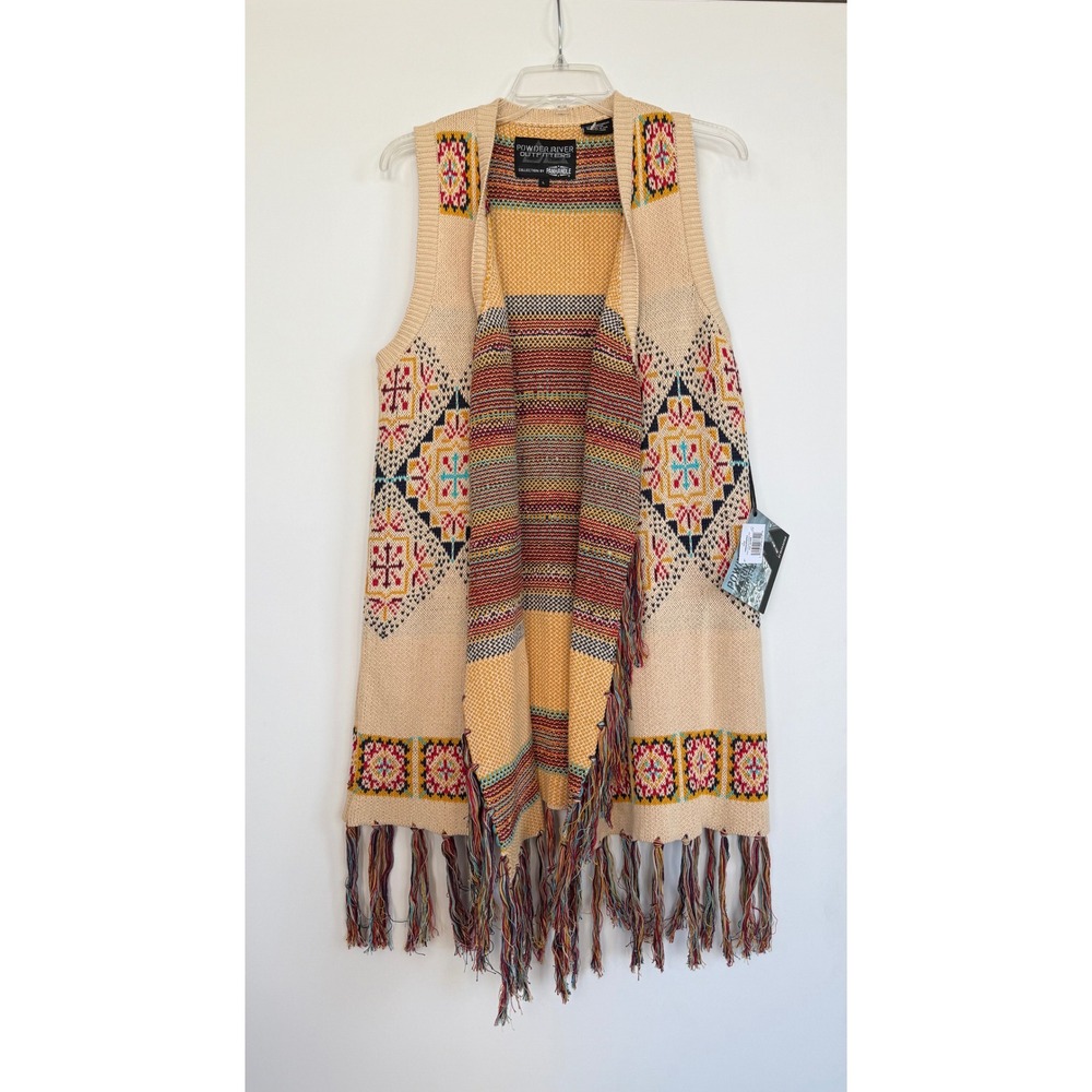 Panhandle Powder River Long Sweater Vest Cardigan 
Large Beige Fringe Western